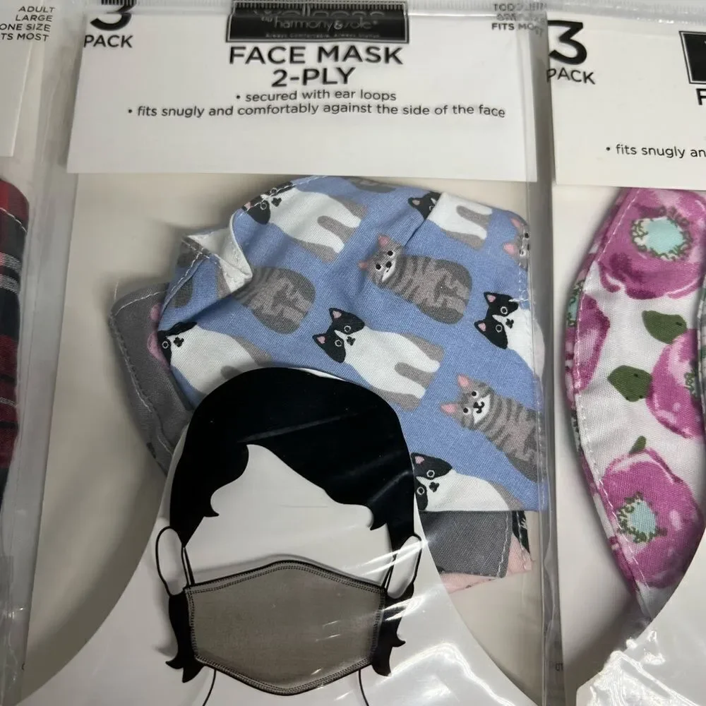 Bundle of 15 masks 2-ply, 1 pack adult size L, 3 - M, 1 kids size NWT
